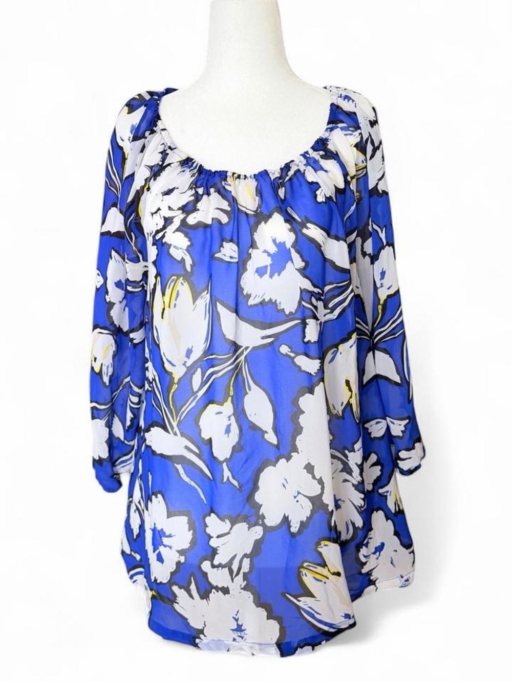 Royal Blue Floral Scoop-Neck Tunic